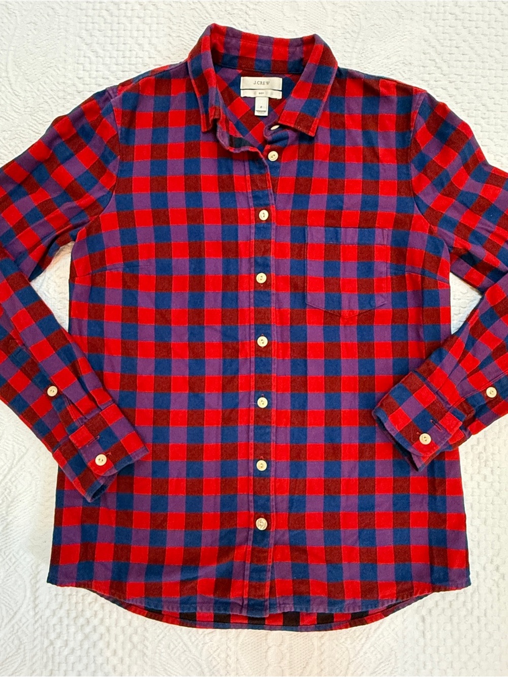 J Crew Boy Fit Flannel Button Down Shirt Women’s Size 2 Blue Red Checkered